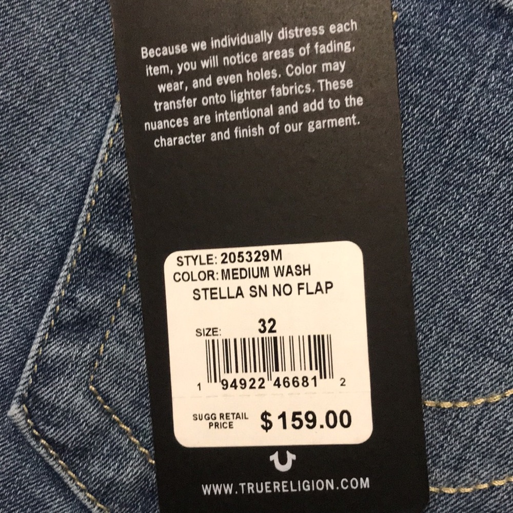 True Religion Mid rise skinny w32 Stella medium wash no flap NWT - Picture 4 of 16